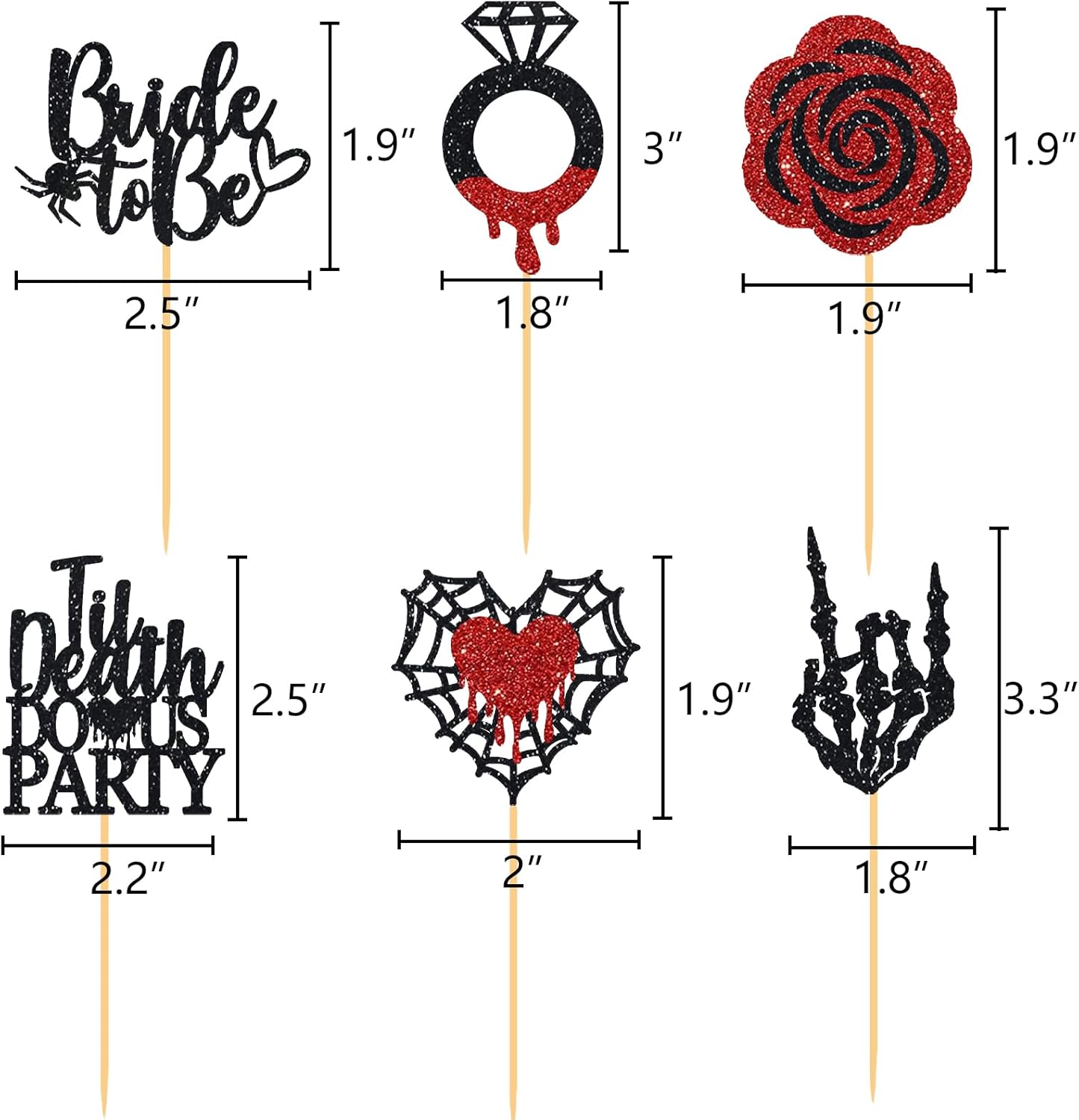 Halloween Bachelorette Cupcake Topper Bride To Be Ring Skeleton Hand Heart Blood Glitter Food Picks Horror Ghost Engagement Party Decoration Red