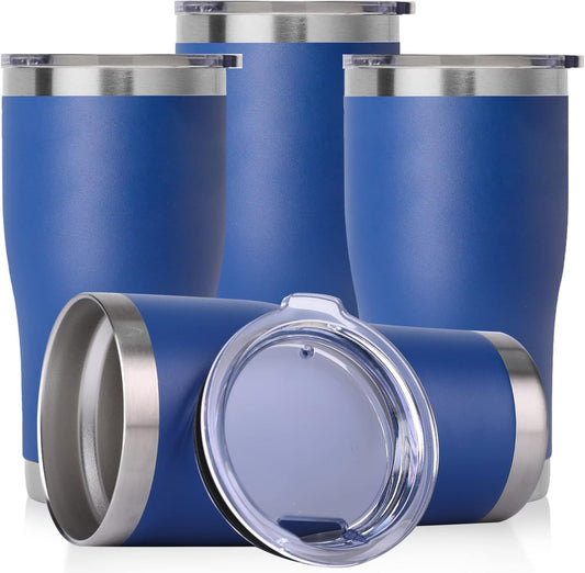 DOMICARE 20oz Tumbler with Lid Stainless Steel Tumblers Bulk, Double Wall Vacuum Insulated Coffee Travel Mug Powder Coated Tumbler, 4 Pack Dark Blue