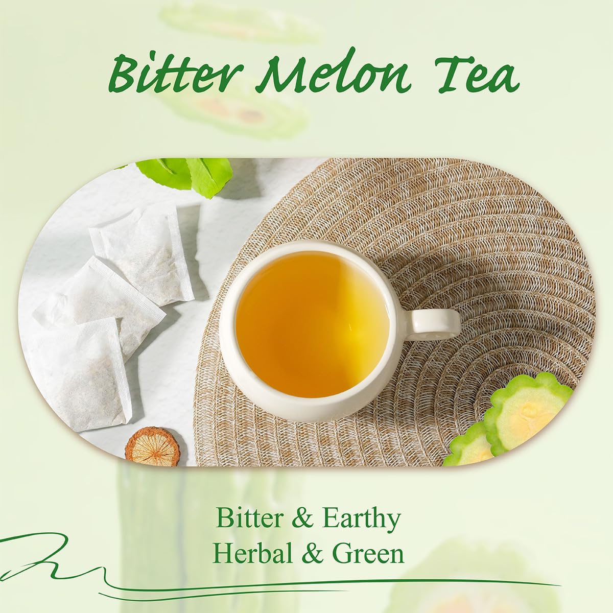 WT WEETEE Bitter Melon Tea Bags, Zero Sugar Tea, 100 Count Made with 100% Pure Natural Bitter Melon, Caffeine-free Momordica Charantia Tea