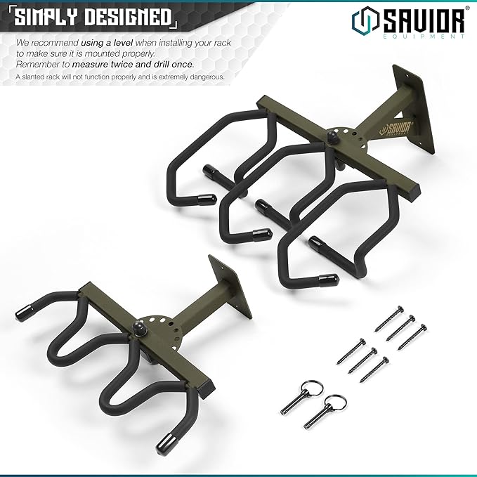 Savior Equipment Wall-Mount Rifle Rack Tactical Shotgun Carbine Firearm Free-Standing Gun Display Indoor Storage Rack - Heavy Duty Steel, Wide Angle Adjustment, 3-Slot Holds up to 75 Lbs