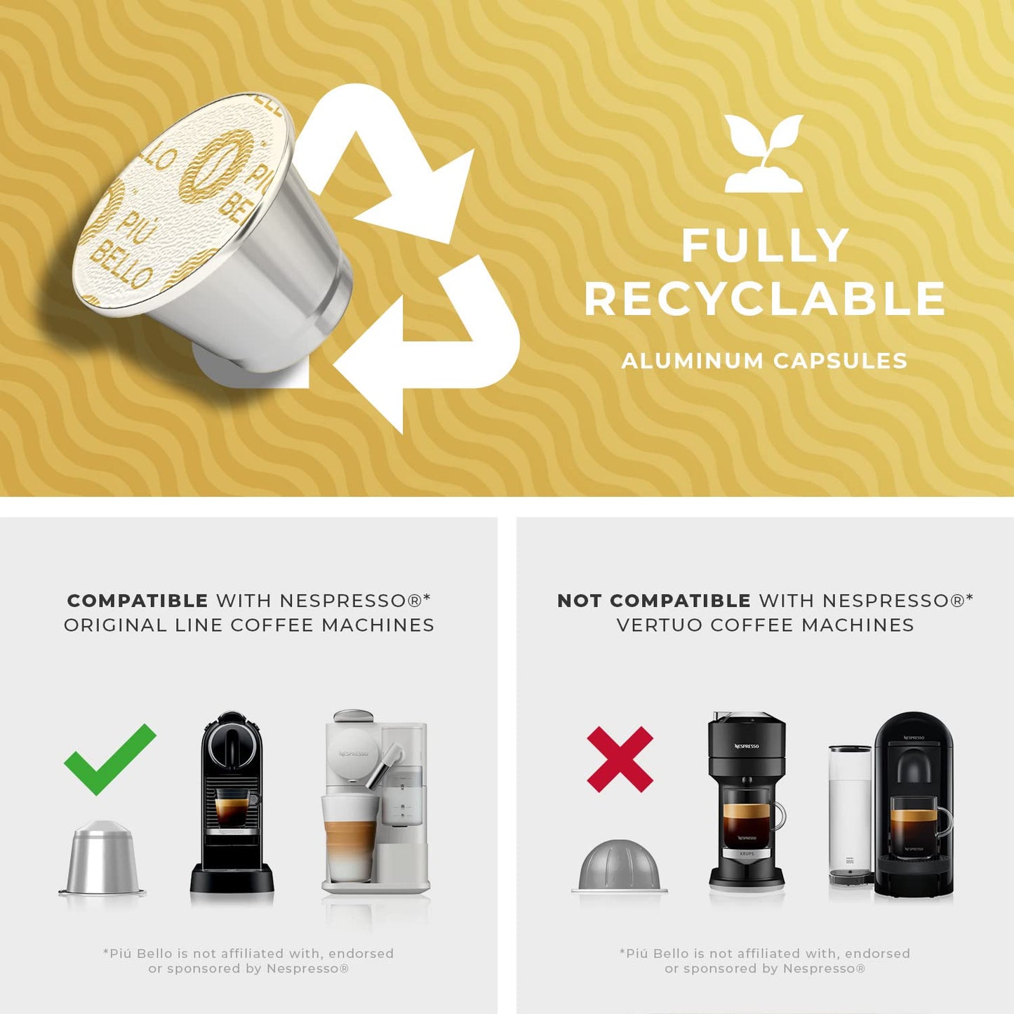 Piu Bello Espresso Estremo Coffee Pods – Espresso Coffee Pods for Nespresso Original Machines – Compatible Capsules Pack – Rich & Balanced Taste – Strong Italian Espresso Flavor – Kosher Certified (60 Count, Single Flavor)