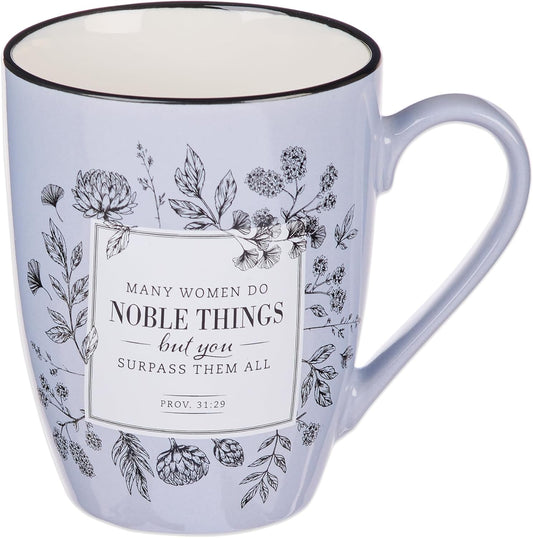 Christian Art Gifts Inspirational Microwave/Dishwasher Safe Coffee & Tea Scripture Mug: Many Women Do Noble Things Encouraging Proverb Bible Verse, Novelty Drinkware, Lavender Purple & White, 12 oz.