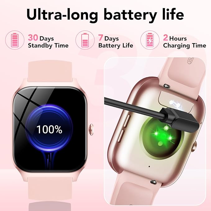 Smart Watch, 1.85" Smartwatch for Women(Answer/Make Call), 2025 Fitness Watch with 115+ Sports Modes/Heart Rate/SpO2/Pedometer/Sleep Monitor, IP68 Waterproof Activity Tracker for Android iOS, Pink