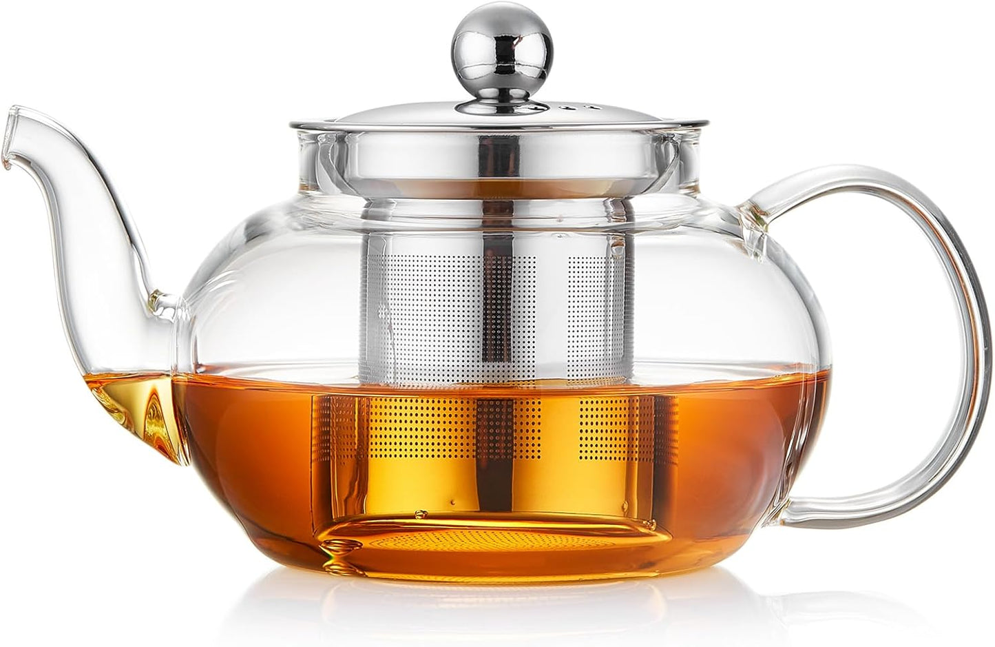 Glass Teapot Stovpetop Safe,20 oz/ 600 ml Stove Top & Microwave Safe Small Borosilicate Glass Kettle with Loose Leaf Tea Strainer For Flower Blooming Tea, Clear