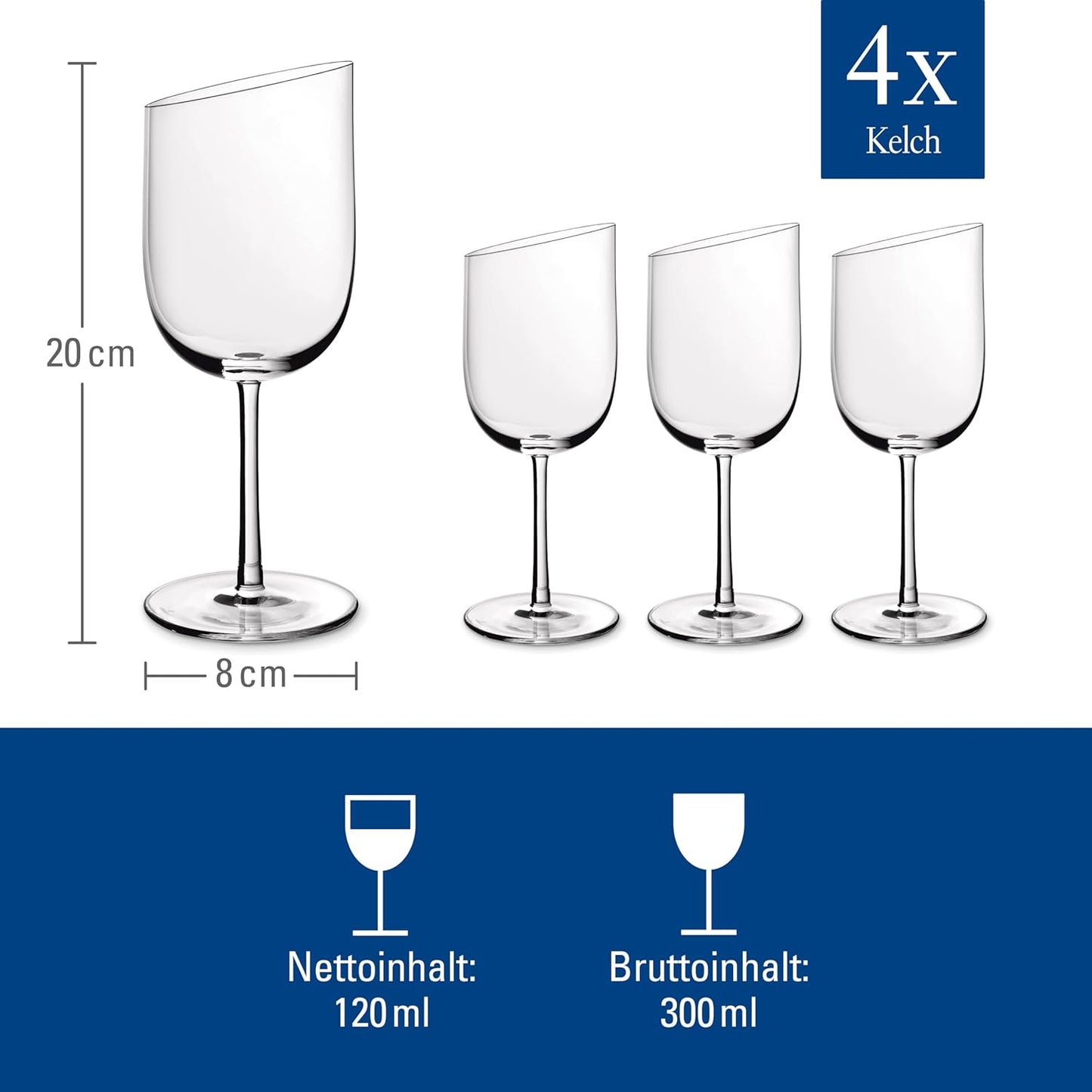 Villeroy & Boch NewMoon Set, 4 Pieces, Elegant, Modern Sloping White Wine, Crystal Glass, Transparent, Dishwasher Safe