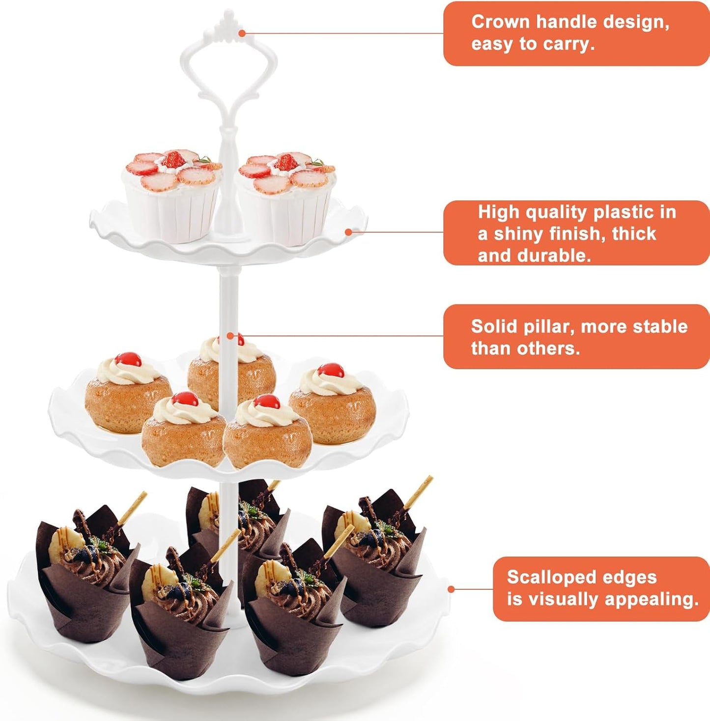 Coitak Plastic Cupcake Stands, 3 Tier Cupcake Stand, Dessert Tower Tray for Tea Party, Baby Shower and Wedding (2 Pack)