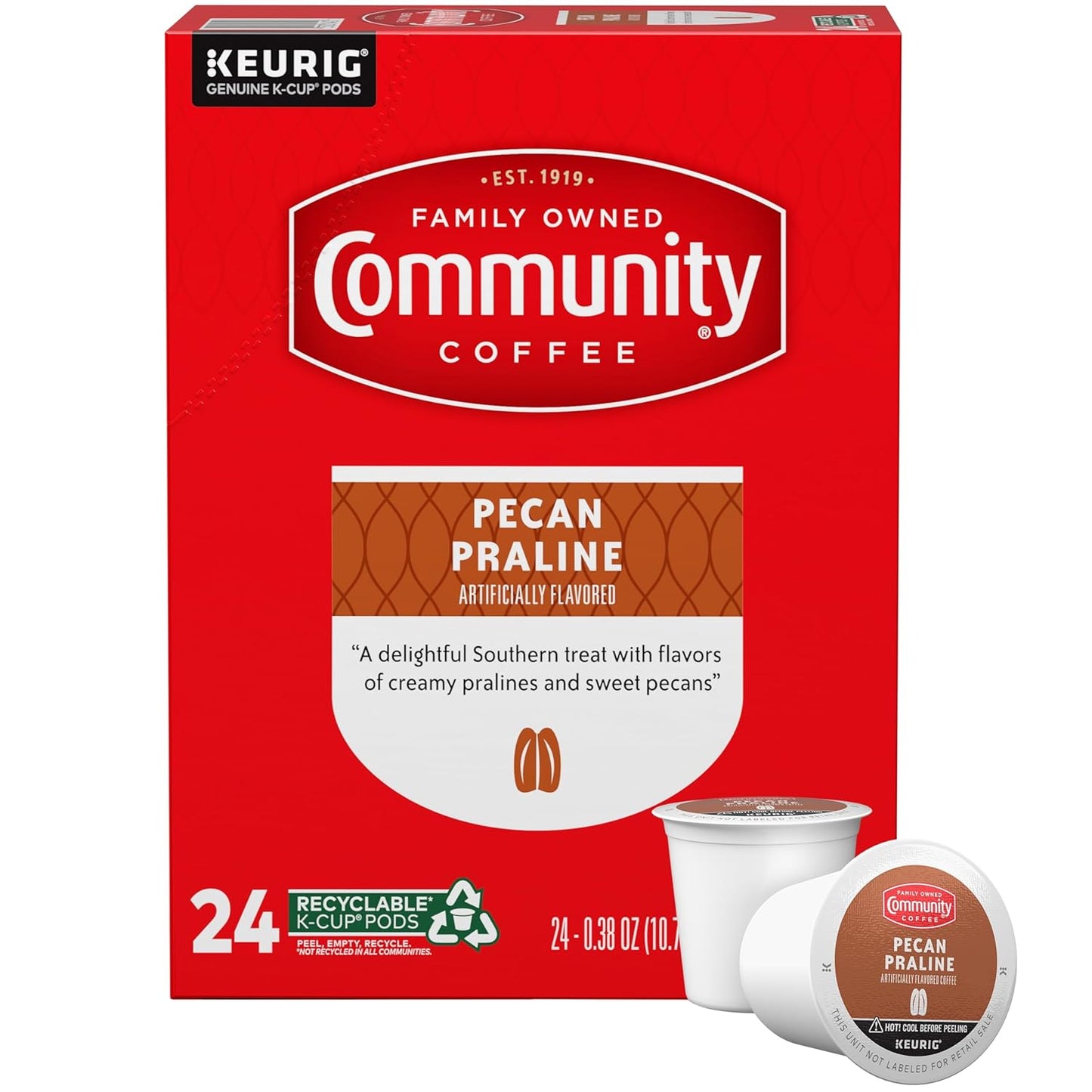 Community Coffee Pecan Praline Flavored 24 Count Coffee Pods, Medium Roast, Compatible with Keurig 2.0 K-Cup Brewers, 24 Count (Pack of 1)