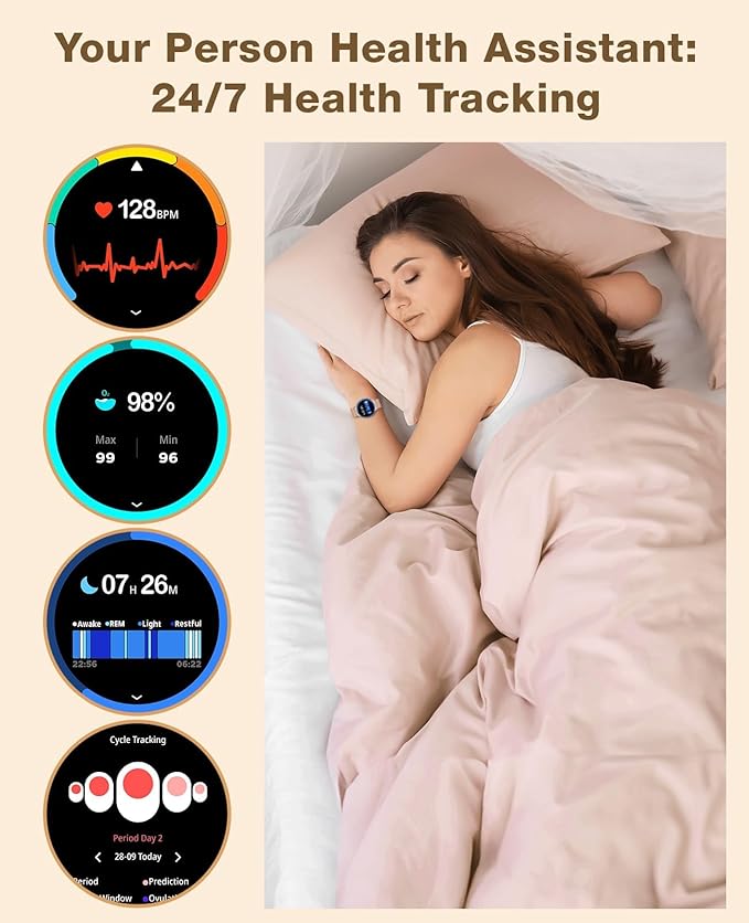 SOUYIE Smart Watches for Women, 1.43" AMOLED Display Fitness Tracker with Bluetooth Make/Answer Call, Heart Rate/SpO2/Sleep Monitor, 100+ Sports Modes, IP67 Waterproof Smartwatch for Android iPhone