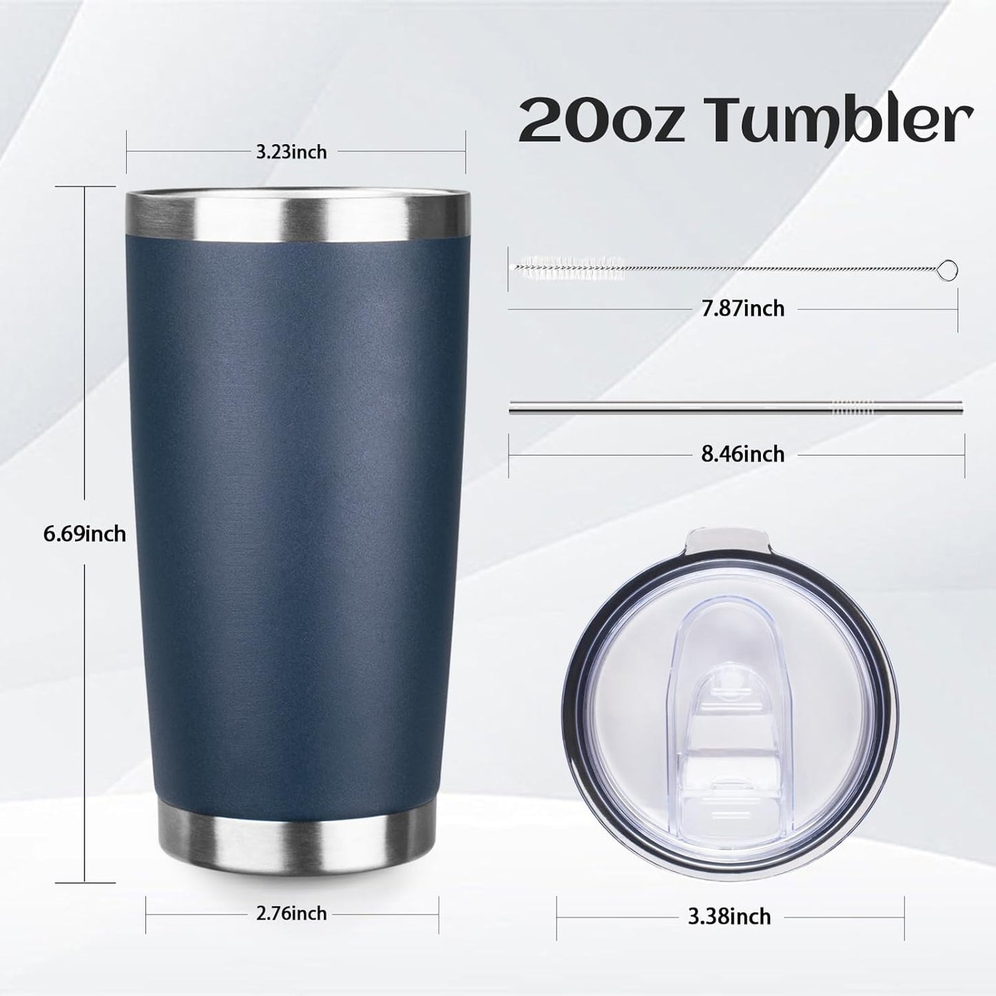 20oz Tumbler Bulk with Lid and Straw, Stainless Steel Double Wall Vacuum Insulated Travel Mug, Powder Coated Coffee Cups for Hot and Cold Drinks,Funny Gifts for Women Men(Navy Blue,1)