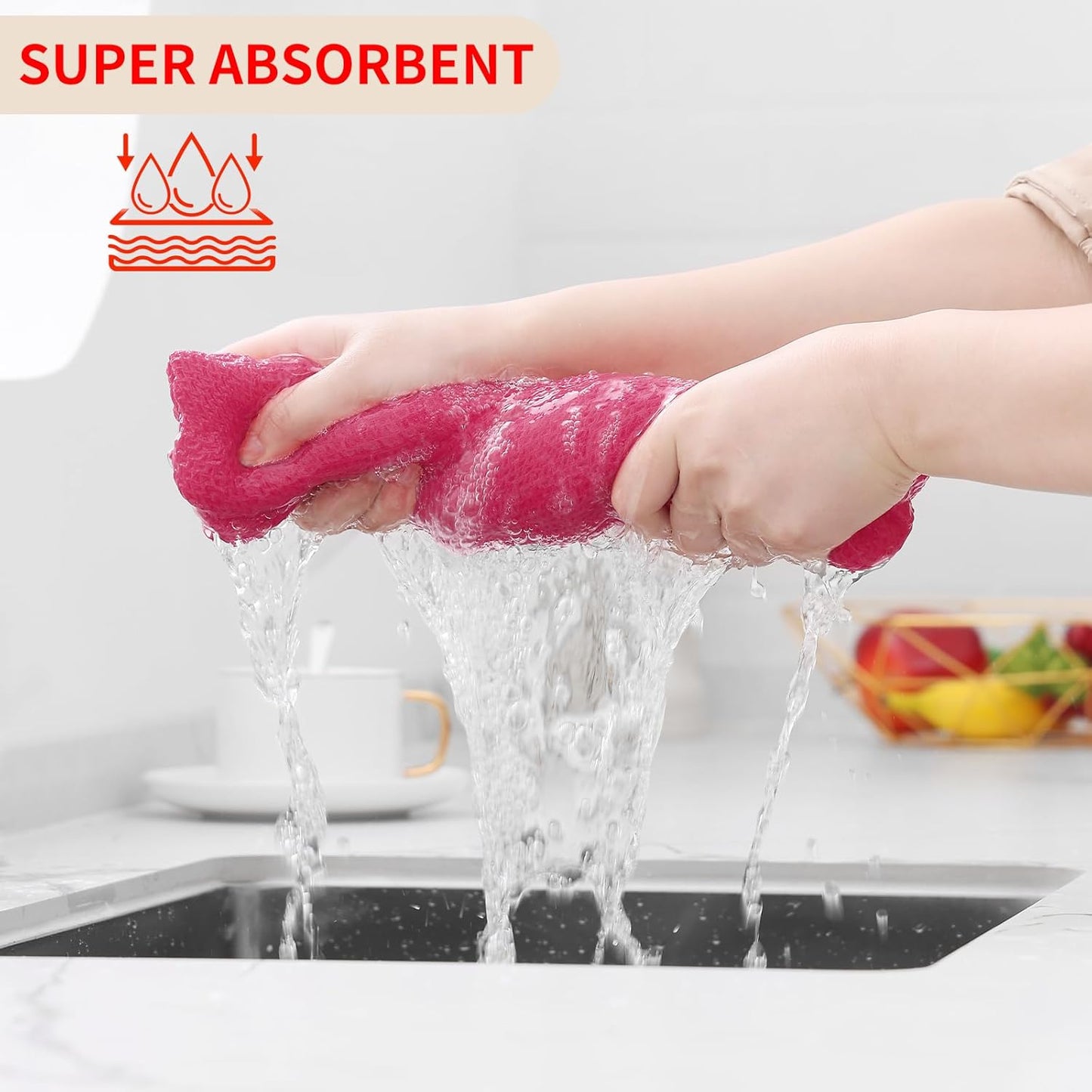 Homaxy 100% Cotton Waffle Weave Kitchen Dish Cloths, Ultra Soft Absorbent Quick Drying Dish Towels, 12 x 12 Inches, 12-Pack, Hot Pink