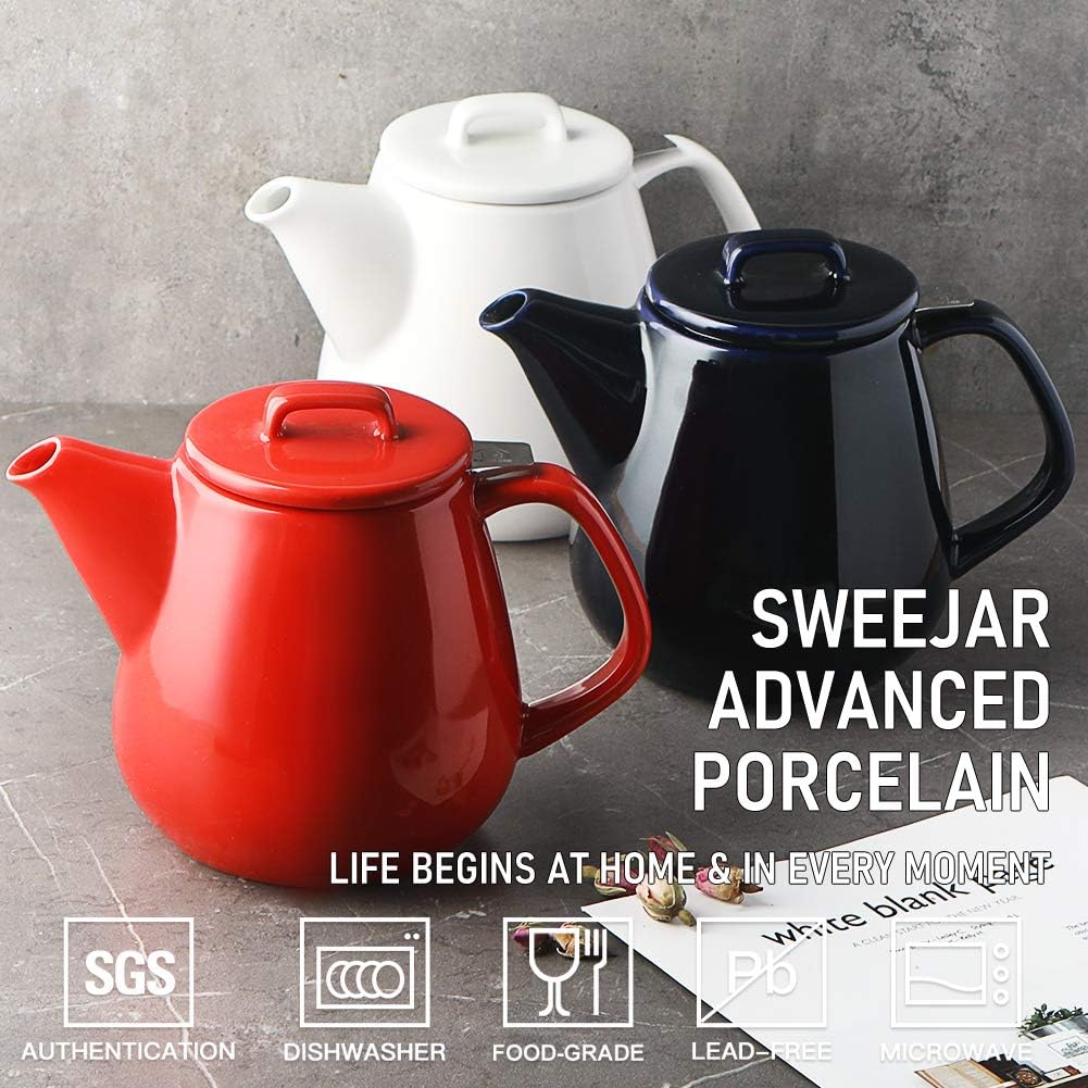 Sweejar 40oz Tea pot with Removable Stainless Steel Infuser,Dishwasher Safe Tea Pots for Loose Tea,Tea Pots with Infuser for Chrismas Women Gift (Red)