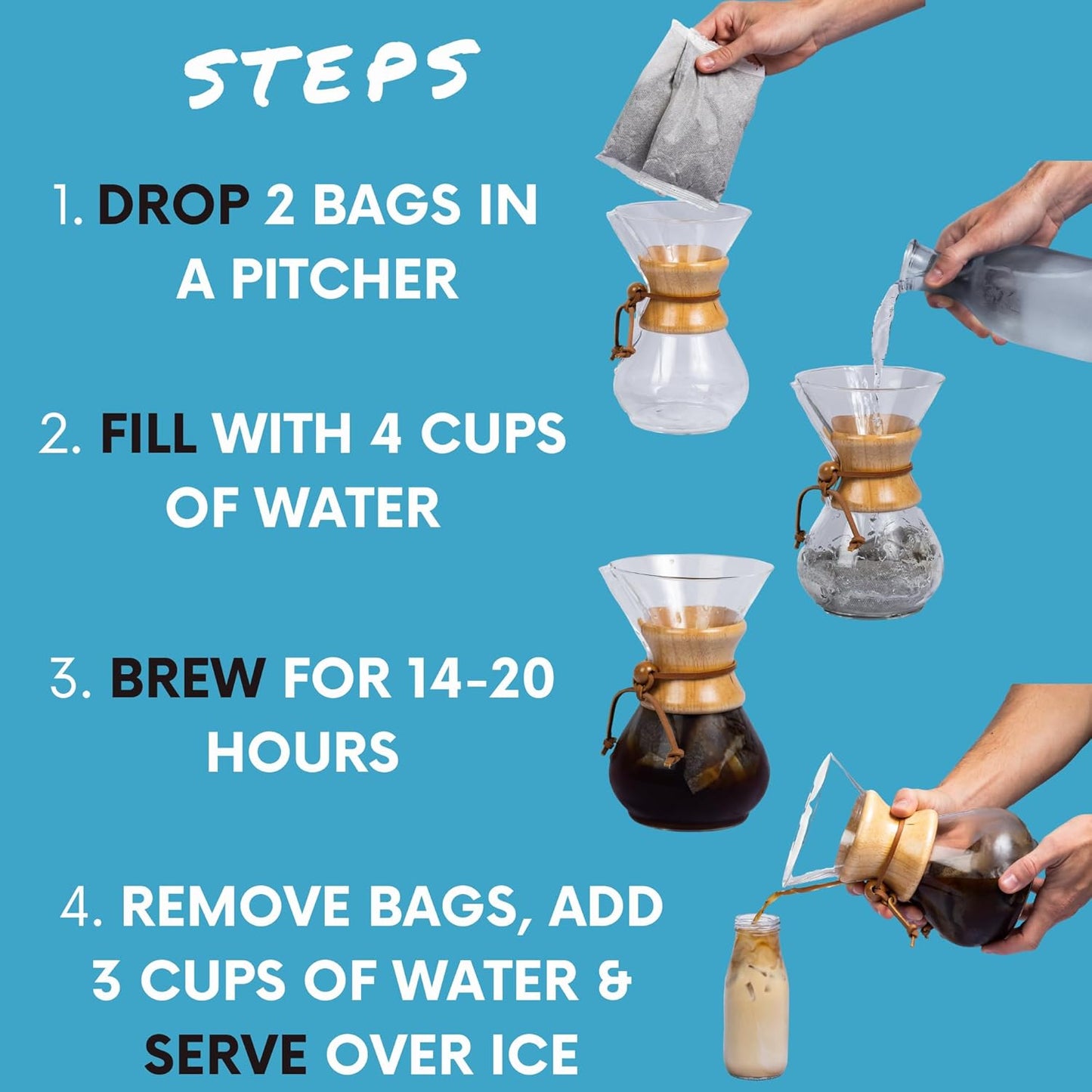 Sarasota Coffee 1905 Cold Brew Coffee Bags | 100% Colombian Dark French Roast | Rich & Smooth | Low Acid Ground Filter Packs | Cold Brew Kit Makes 14 Cups | Bold Luxe Roast Flavor