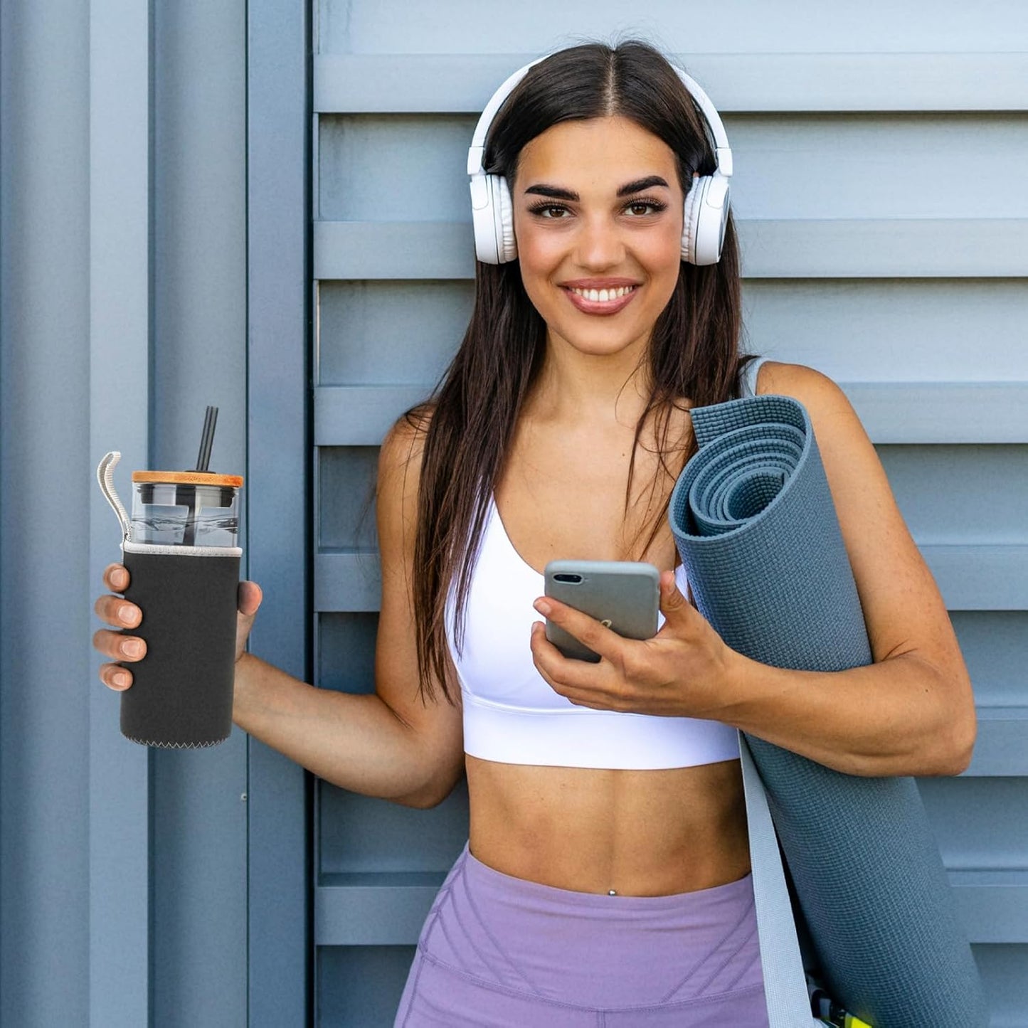 Tronco 20oz Glass Cups With Bamboo Lids and Straws,Iced Coffee Cup Reusable, Smoothie Cups,Glass Tumbler With Straw,Wide Mouth Tumbler with Nylon Protective Sleeve - BPA Free