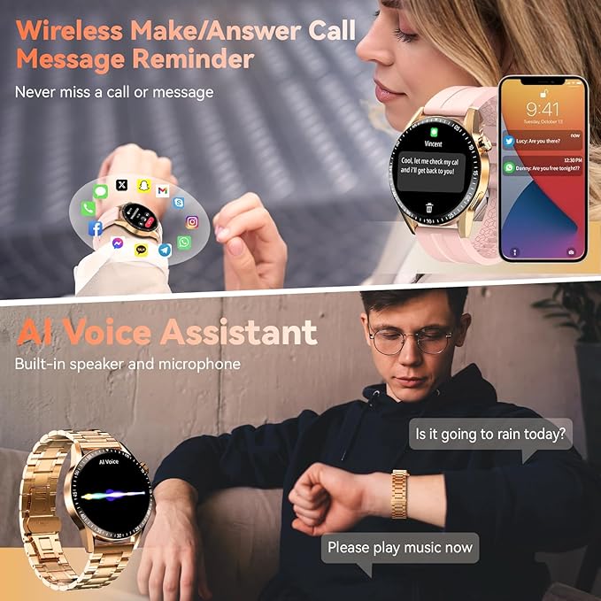 Smart Watch for Men with Answer/Make Calls, 1.39" HD Always Display Fitness Tracker Watch with Waterproof 190+Sports Modes Health Monitor Sleep Monitor for iOS Android (Golden)