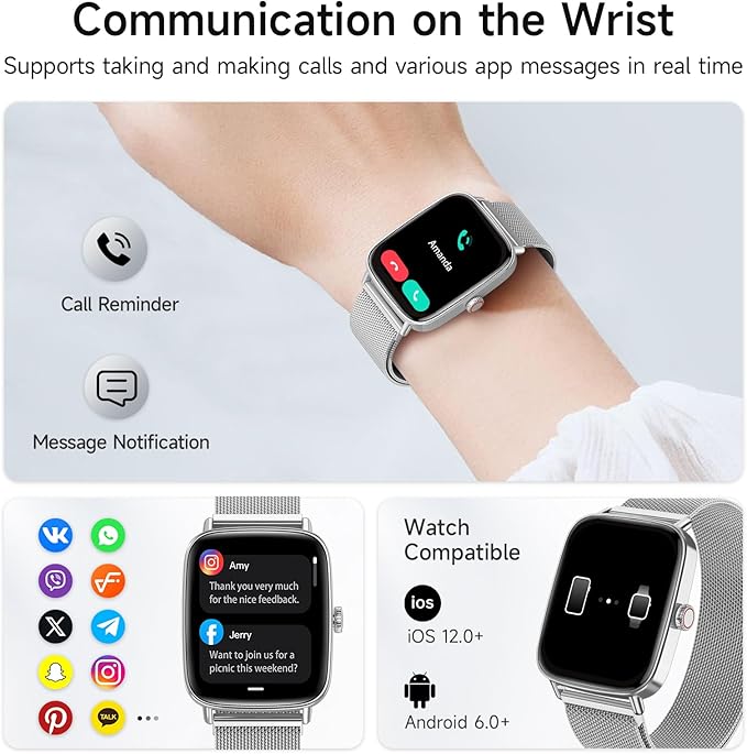 Smart Watch, 1.85" HD Smartwatch for Men Women (Answer/Make Calls), 100+ Sport Fitness Watch with Heart Rate/Sleep/SpO2 Monitor, IP68 Waterproof Reloj Inteligente Compatible iPhone/Samsung/Android