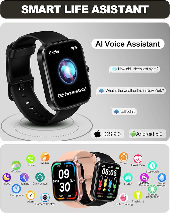Smart Watch for Men Women(Answer/Make Call)-1.91" HD Fitness Smartwatch with Sleep/Heart Rate/spO2 Monitor, 113+ Sport Modes, IP68 Waterproof Smart Watch for Android iOS,Black