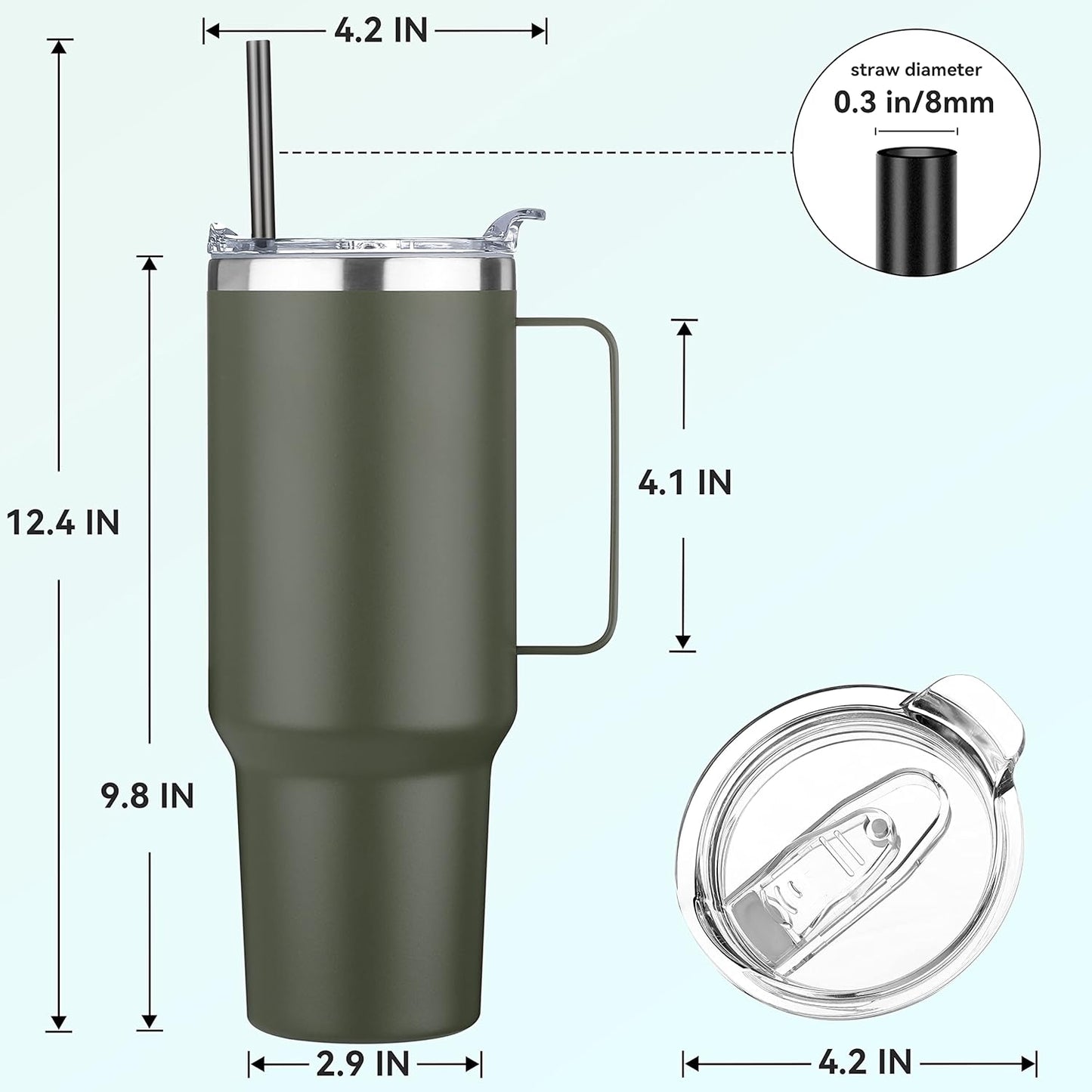 HASLE OUTFITTERS 40 oz Stainless Steel Tumbler with Handle, Vacuum Insulated Tumblers Bulk, Reusable Double Wall Travel Coffee Mug, Durable Powder Coated Water Bottles(Army Green, 8)