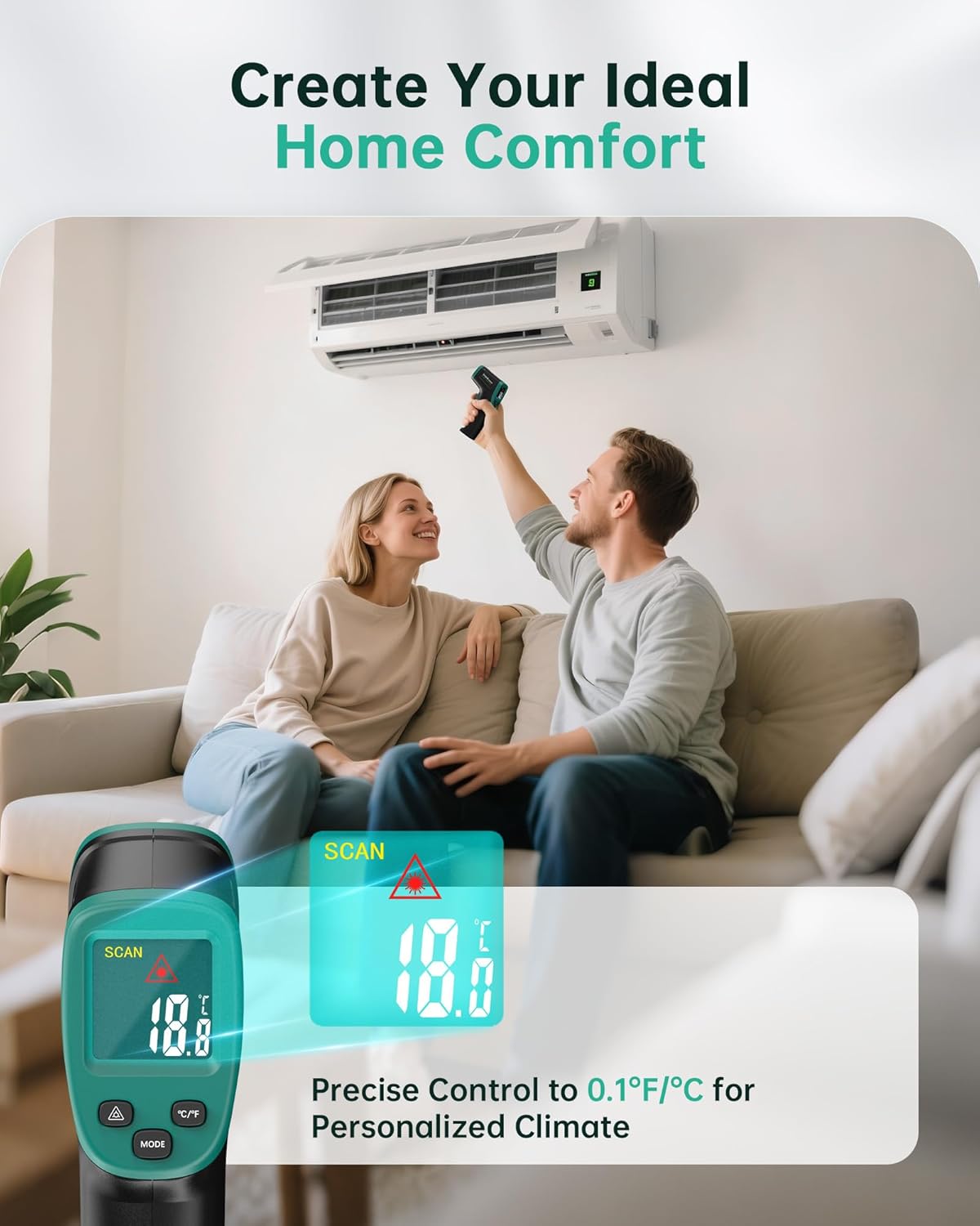 ERICKHILL ROOKMAX Infrared Thermometer Gun, Non-Contact Laser, Adjustable Emissivity, Color LCD, -58°F to 1472°F (-50°C to 800°C), for HVAC, Cooking & BBQ, Automotive, Freezer - Dark Green