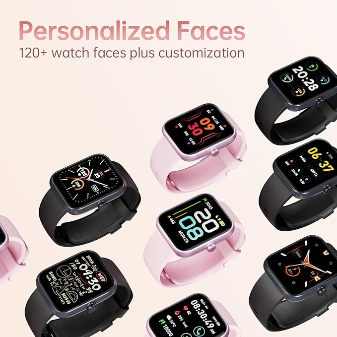 Smart Watch Large Display, Compatible with Android 6.0+/ iOS 9.0+, Smart Watches for Women with Clear Bluetooth Calls, Health/Sleep/Fitness Tracker Watch, Waterproof Smart Watches for Men (Pink)