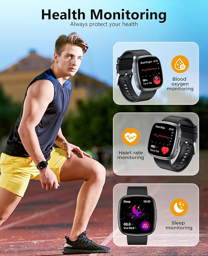 Smart Watches, 1.72" Smartwatch for Men Women (Answer/Make Call), Fitness Tracker with 100+ Sport Modes, IP68 Waterproof, Heart Rate/Sleep/Spo2 Monitor, Activity Tracker for Android iOS