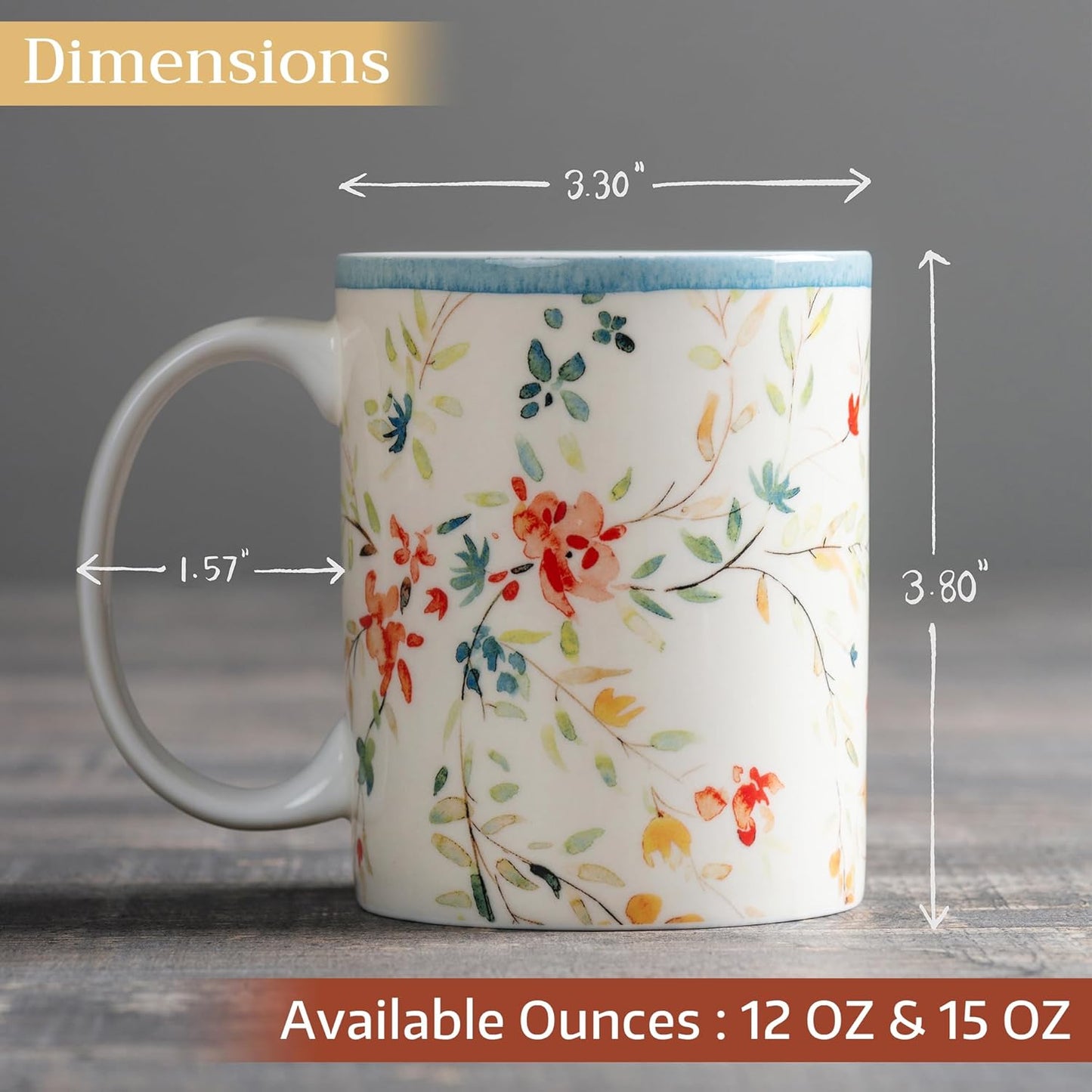 Maison d' Hermine Coffee Mug with Handles Fine Bone China Mugs Pack of One Tea Cups for Hot Beverages Cappuccino Latte Home Restaurant Office Perfect for Gift (Colmar - Blue, 15 Ounce)