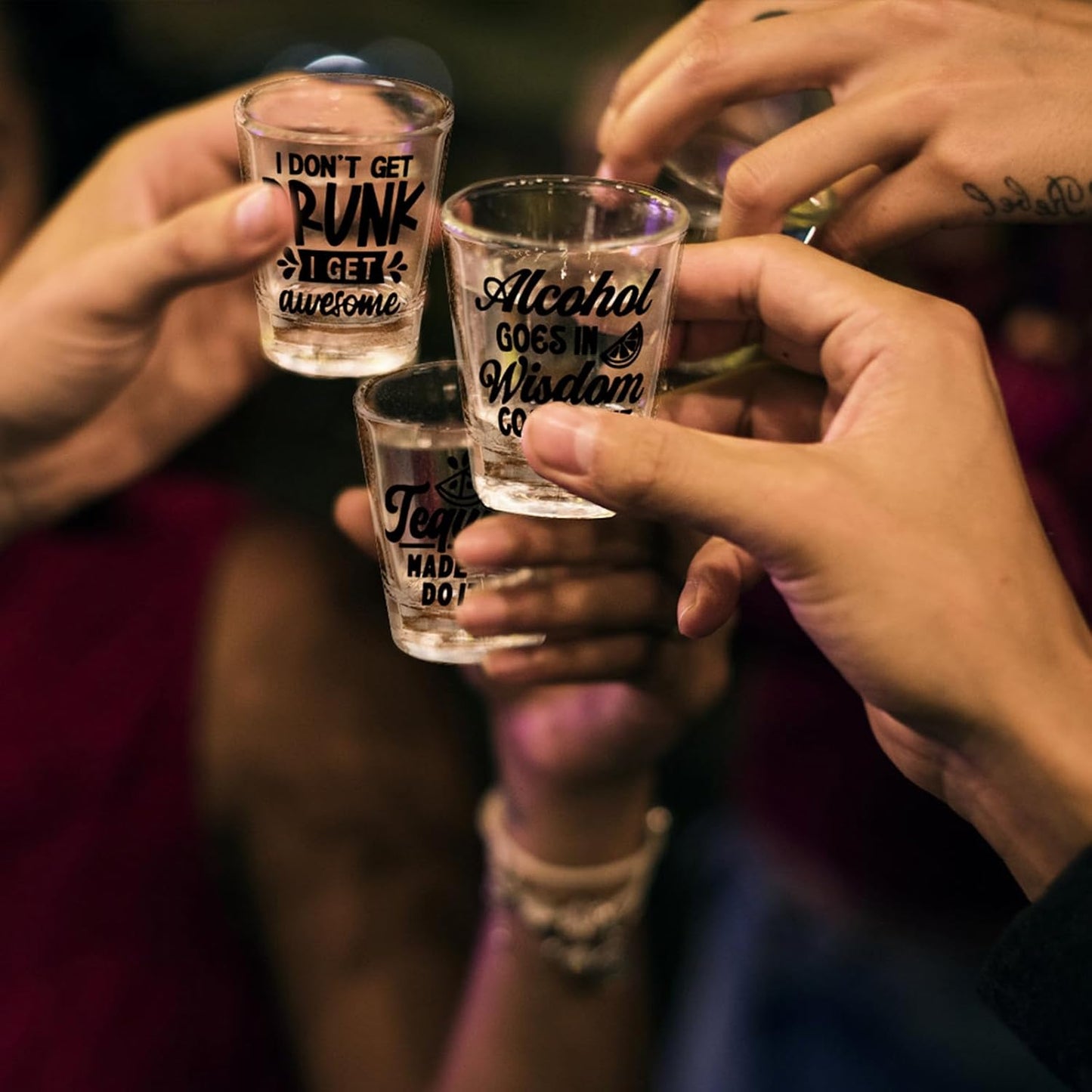 Kolewo4ever 24 Pieces Funny Friends Shot Glasses Funny Friends Shot Glasses Clear Shot Glass Cups with Heavy Base for Adult Small Glass Shot Cups 1.75 oz Shot Glass for Best Friends (Style-2)