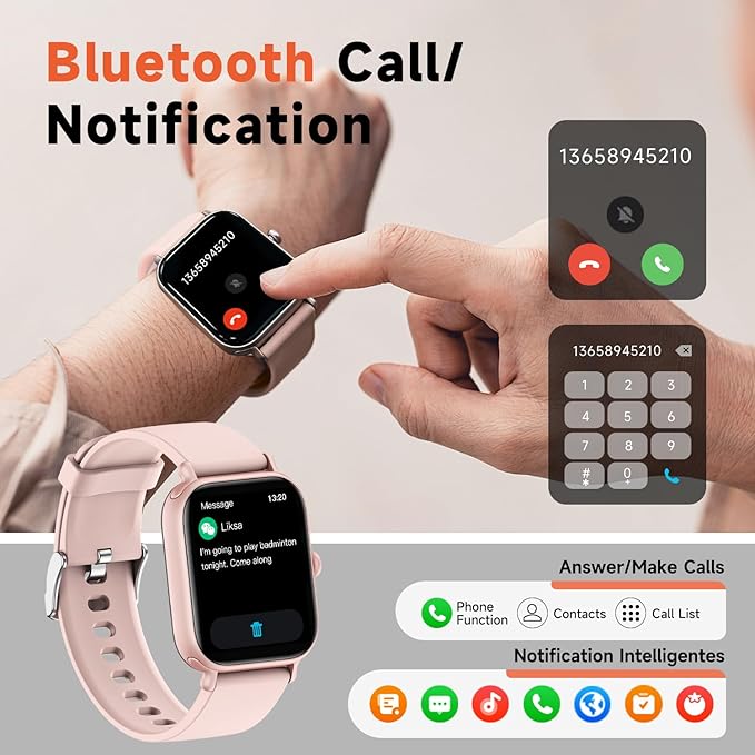 Smart Watch for Women & Men 2.0 HD Screen IP68 Fitness Tracker with Heart Rate, SpO2, Sleep Monitor, Bluetooth Call (Answer/Make),110+ Sport Modes, iPhone/Android Compatible(Pink)