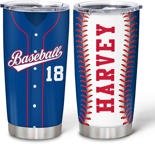Hyturtle Personalized Baseball Tumbler Baseball Players Design Stainless Steel Double Walled Vacuum Insulated Tumblers 20oz30oz Coffee Travel Mug Cup Christmas Gift For Men Boys Friends Dad Sports Fan