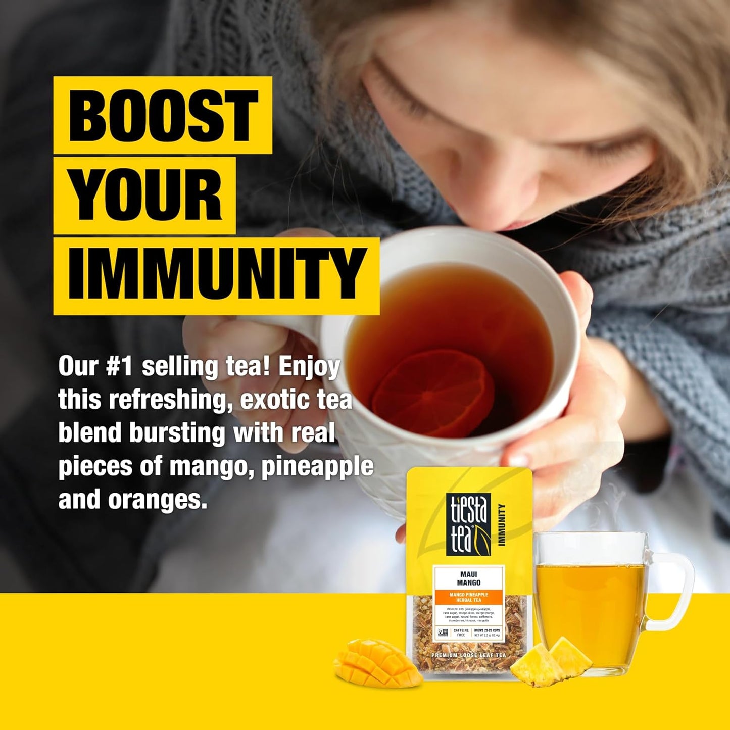 Tiesta Tea - Maui Mango | Loose Leaf | Mango Pineapple Herbal Tea | Premium Non-Caffeinated Fruit Blend | Make Hot or Iced & Brews Up to 25 Cups | 13.2 Ounce Resealable Pouch, Pack of 6