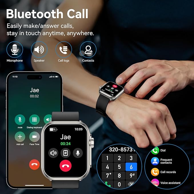 Smart Watch for Men Women, 1000 mAh 100 Day Battery Life, 1.85" Fitness Tracker with Call Function, 110+ Sport Modes, Heart Rate, Sleep Monitor Fitness Watch, IP68 Waterproof, Compatible iOS Android