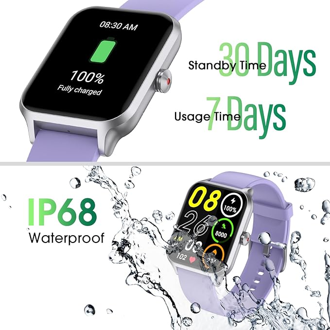 Smart Watch No App/Phone Required,42mm Smartwatch for Women Men,Fitness Tracker Watch with Heart Rate Monitor, Sleep Tracker, Pedometer,Step Counter,IP68 Waterproof, for Android iOS Phones