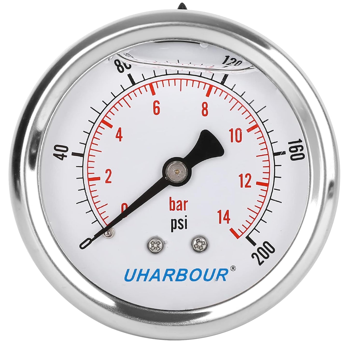 Glycerin Filled Pressure Gauge 200psi/14bar, Stainless Steel case, Brass Inside Construction, 2-1/2" dial, 1/4" NPT Back Connection.…