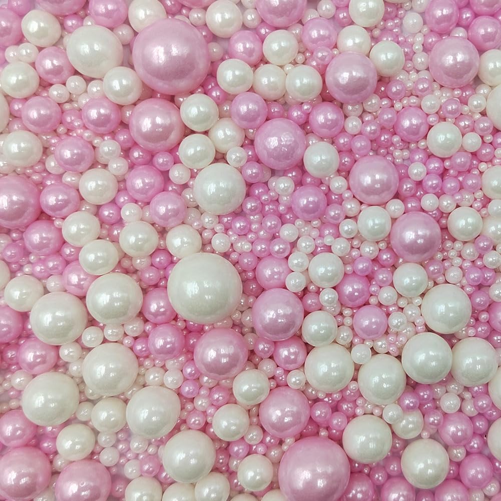 Edible White Pink Sugar Pearls Candy Sprinkles 120G/ 4.23Ounce Baking Cake Sprinkles Cupcake and Cake Topper Cookie Decorations Wedding Party Valentines Halloween Christmas Supplies