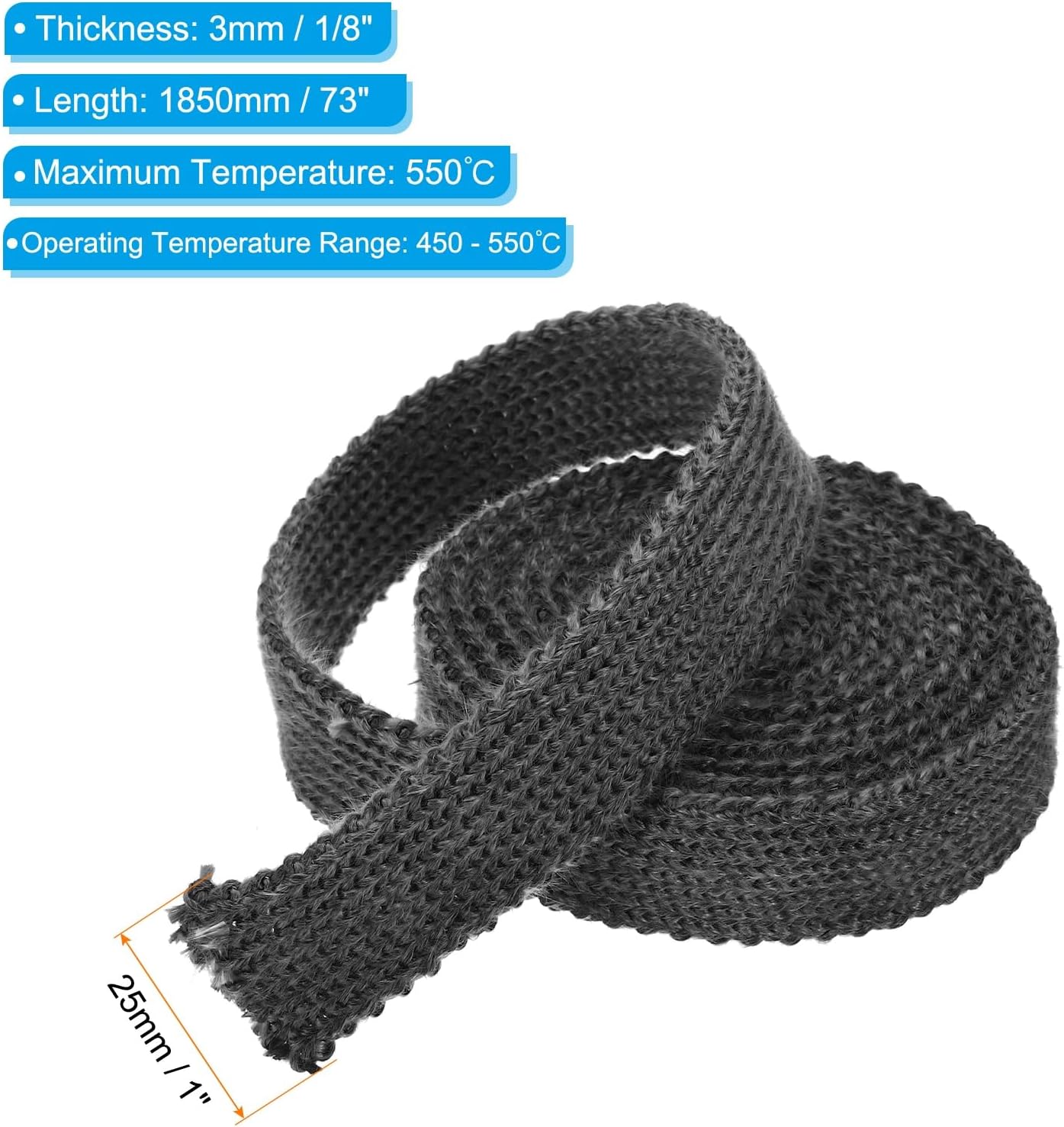 PATIKIL Wood Stove Gasket, 2Pcs 1" x 1/8" x 73" Flat Graphite Fiberglass High-Temperature Resistance Seal Rope for Stoves Fireplace Door, Black