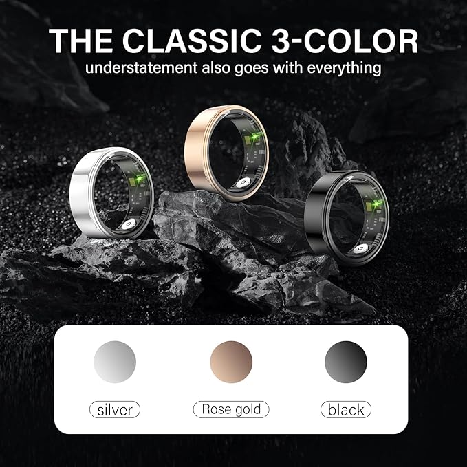 Smart Ring Health Tracker, Fitness Sleep & Heart Rate Monitor Tracker Smart Ring, Waterproof Bluetooth Fitness Tracker Ring IPX68 Waterproof (Silver, 11)