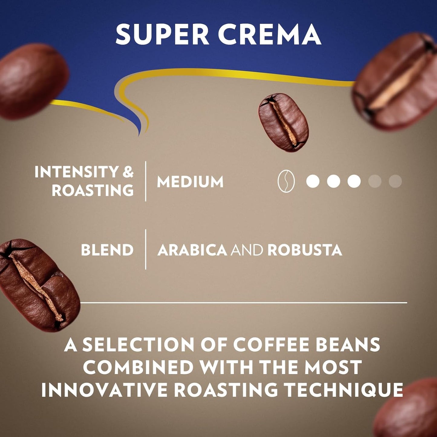 Lavazza Super Crema Whole Bean Coffee, Medium Espresso Roast, Arabica and Robusta Blend, 2.2 lb Bag (Pack of 4)