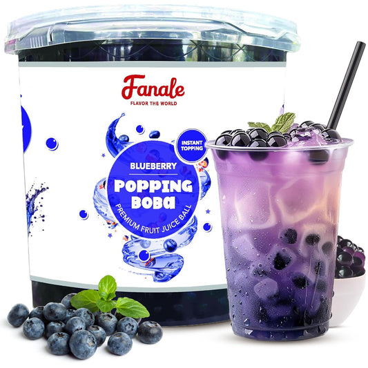 Fanale Blueberry Popping Boba Pearls, Vegan, Non GMO, Gluten Free, Fat Free, Perfect for Bubble Tea, Smoothies, Ice Cream, Desserts, and Beverages.