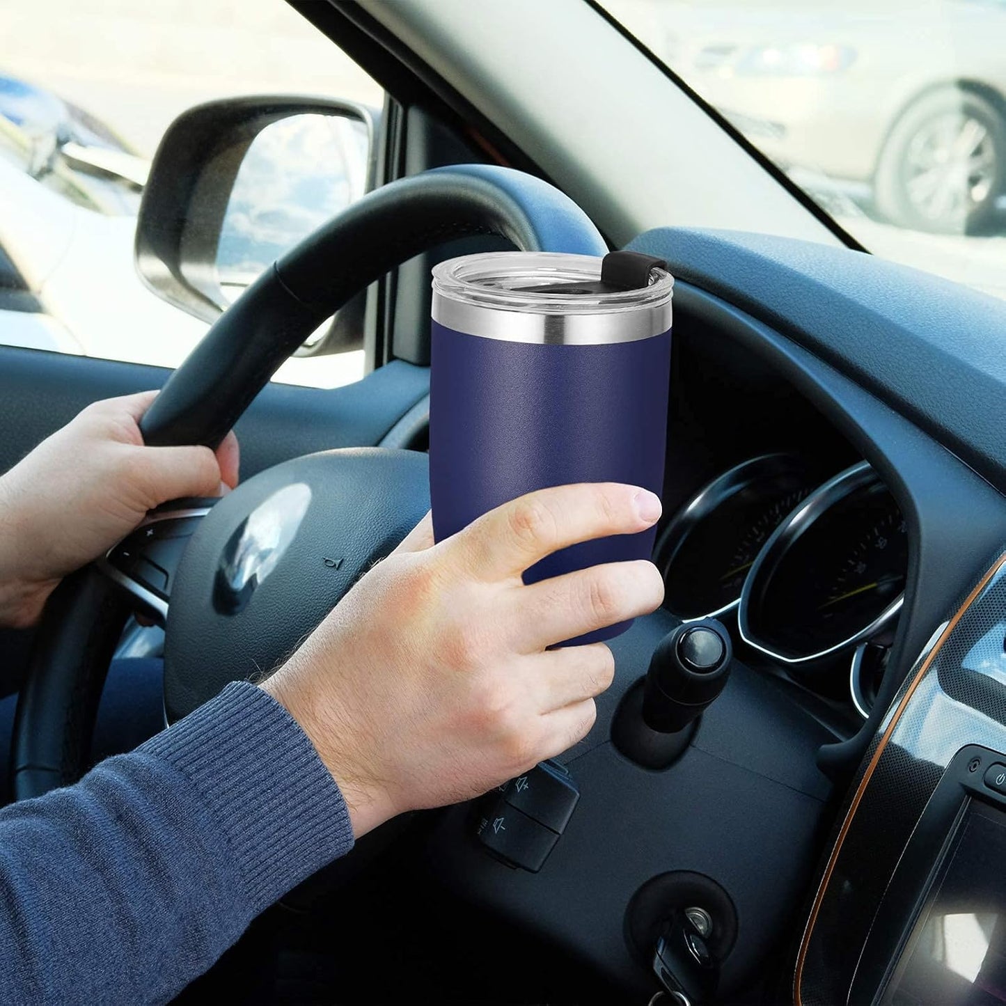 VEGOND Stainless Steel 12 oz Tumblers bulk Vacuum Insulated Double Wall Travel Tumbler with Lid and Straw Reusable Tumbler, Navy Blue 6 pack