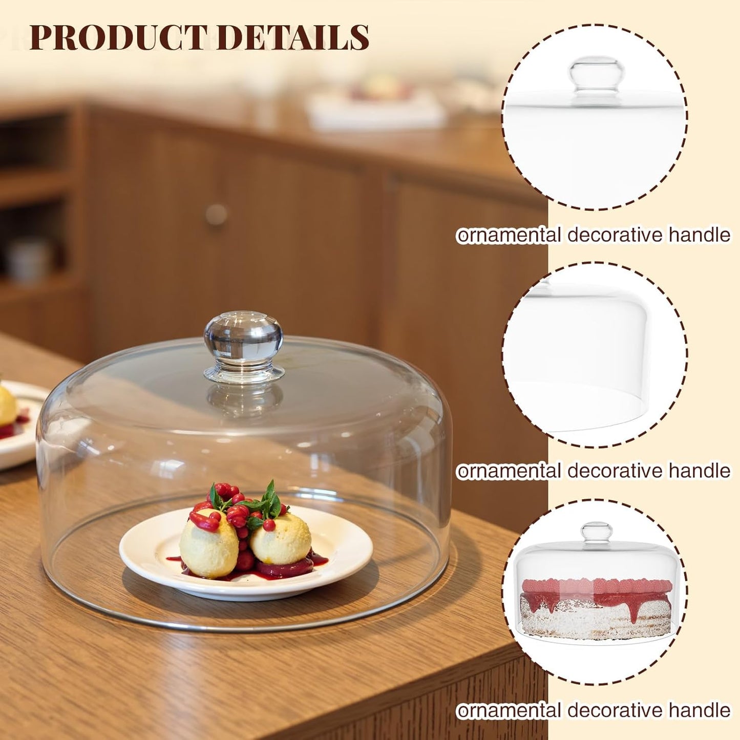 11 Inch Glass Cake Dome Cover for Cake Stand - Clear Cake Cover with Glass Dome Lid for Display & Protection, Suitable for Kitchen, Birthday, and Wedding Food Displays