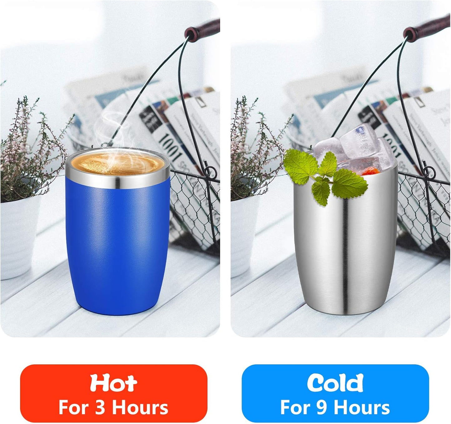 VEGOND Stainless Steel 12 oz Tumblers bulk Vacuum Insulated Double Wall Travel Tumbler with Lid and Straw Reusable Tumbler, Royal Blue 6 pack