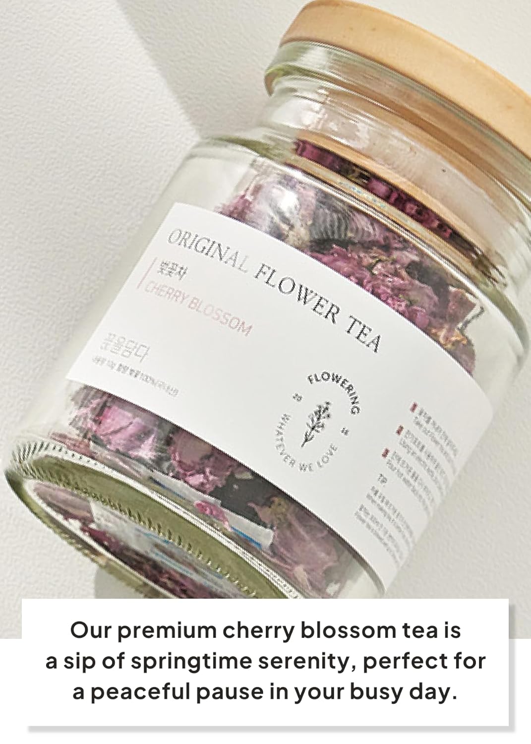 Korean Food, KKOKDAM Original Cherry Blossom Flower Tea, Decaf Floral Blend, Fully Natural Flowers, No Caffeine, Sugar Free, Zero Calories, Made in Korea, 10g