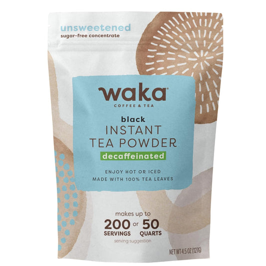Waka Instant Black Tea Mix Pouch, Decaffeinated - 100% Tea Leaves, No Additives, Unsweetened Tea Powder for 50 Quarts or 200 Cups – Easy Quick Hot and Iced Teas (4.5oz)
