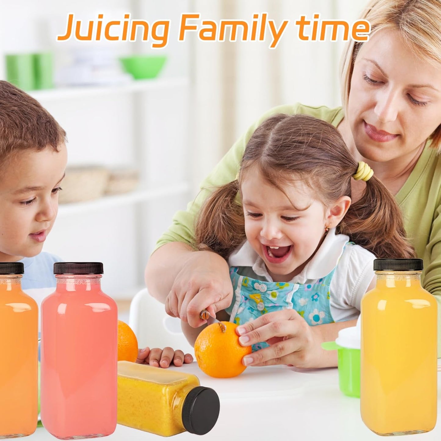 6 Pack 12oz Glass Drink Bottles with Lids, 360ml Vintage Glass Water Bottles with Caps, Reusable Juice Containers Drinking Jars for Juicing, Milk, Ginger, Kombucha, Beverage