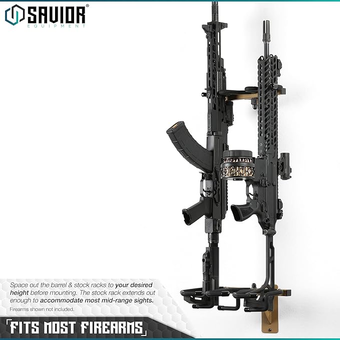 Savior Equipment Wall-Mount Rifle Rack Tactical Shotgun Carbine Firearm Free-Standing Gun Display Indoor Storage Rack - Heavy Duty Steel, Wide Angle Adjustment, 3-Slot Holds up to 75 Lbs