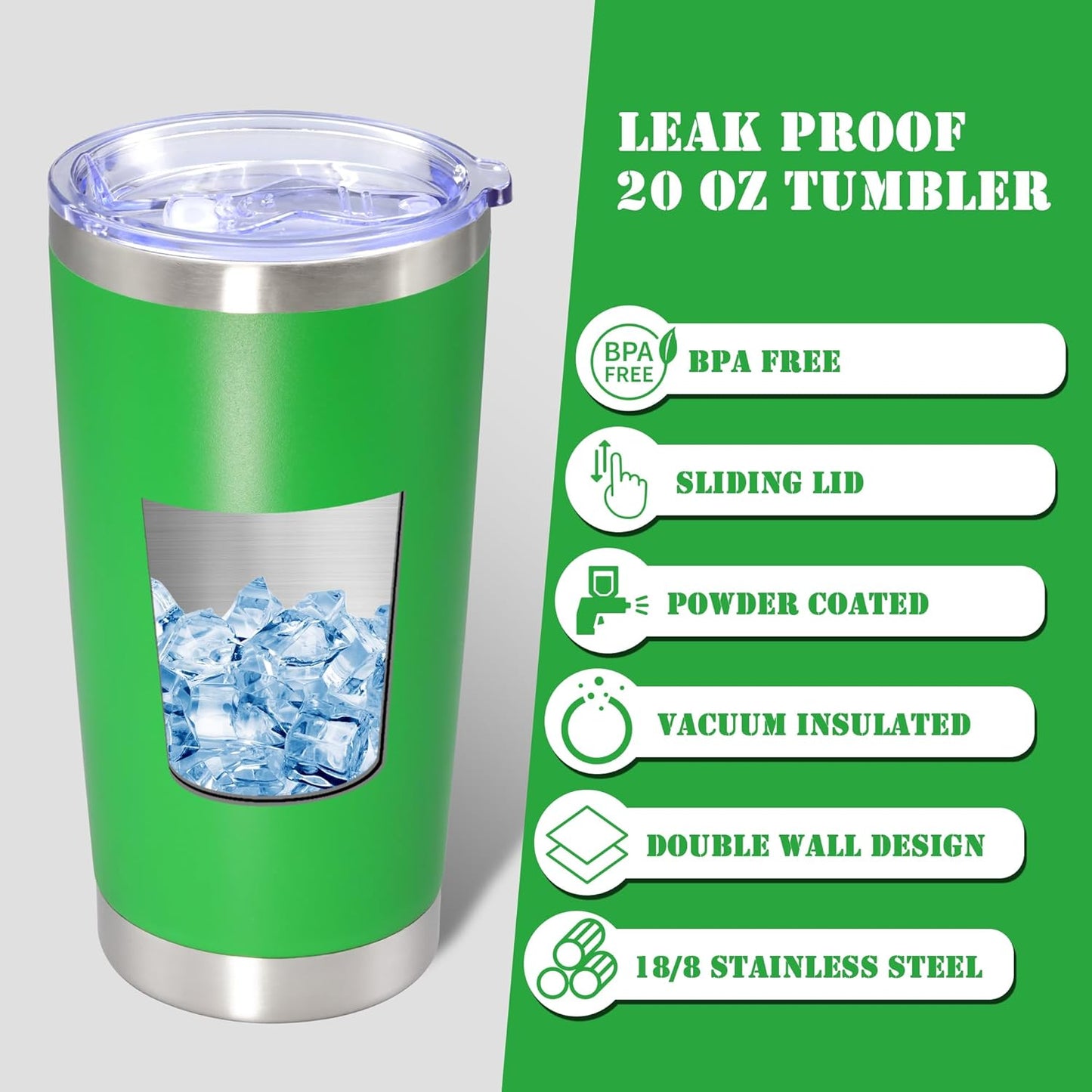 20 oz Tumbler with lid Double Wall Vacuum Insulated Tumblers Stainless Steel Coffee Mug Travel Coffee Tumbler Powder Coated Tumbler Cup Keep Hot&Cold - (Green 1 Pack)