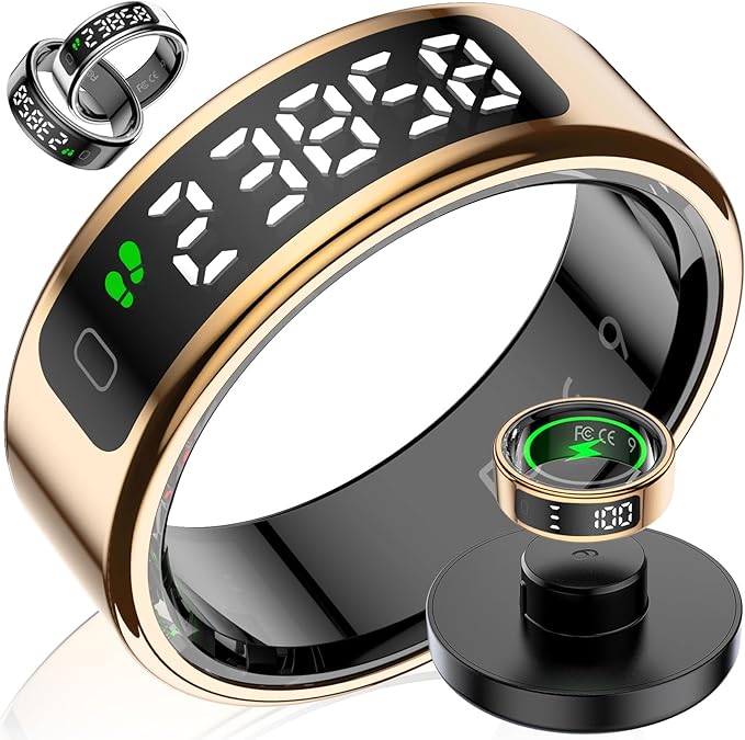 Smart Ring with LED Display Screen, Fitness Tracker Smart Rings for Women Men, Health Ring for iOS & Android, Sleep Tracker Ring Compatible with Heart Rate, SpO2, Sleep, Step (Rose Gold, 12)