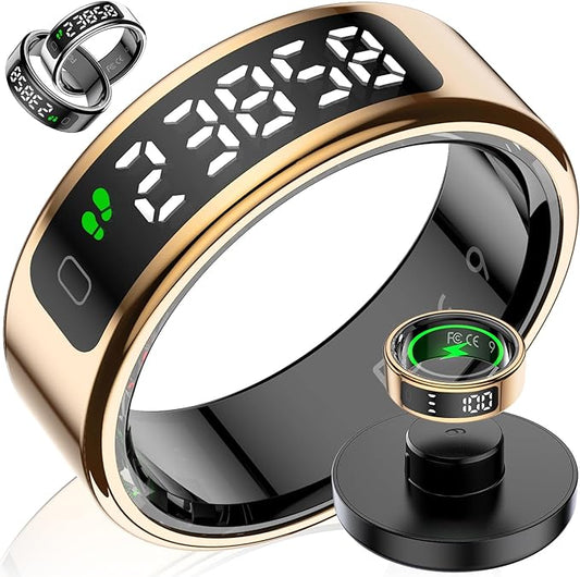 Smart Ring with LED Display Screen, Fitness Tracker Smart Rings for Women Men, Health Ring for iOS & Android, Sleep Tracker Ring Compatible with Heart Rate, SpO2, Sleep, Step (Rose Gold, 12)