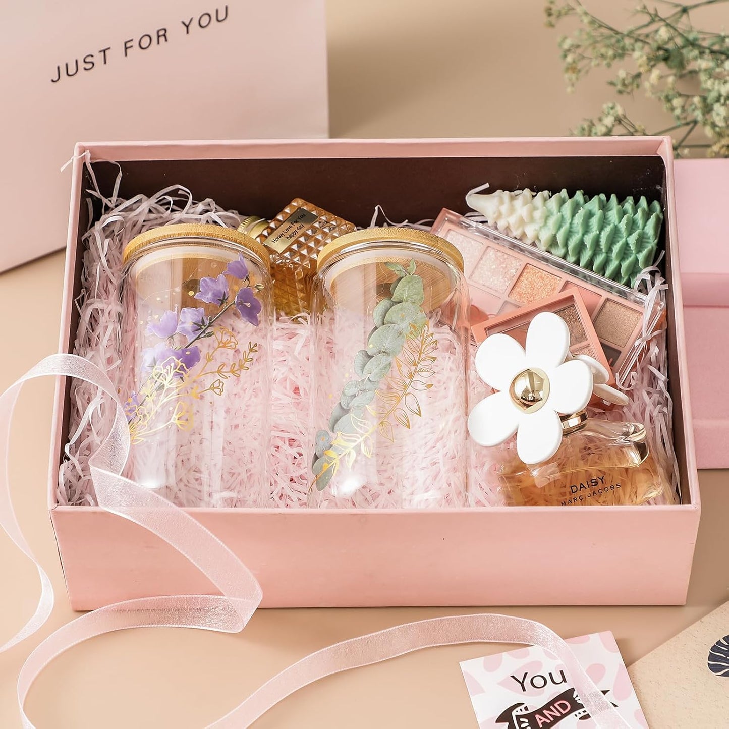 NETANY 1 Pack Glass Cups with Bamboo Lids and Straws 16 oz, Gifts for Women, Drinking glasses set, Iced Coffee, Tea Cup, Cute Aesthetics Tumbler Cup, Mothers Day, Birthday Gifts for Her Mom