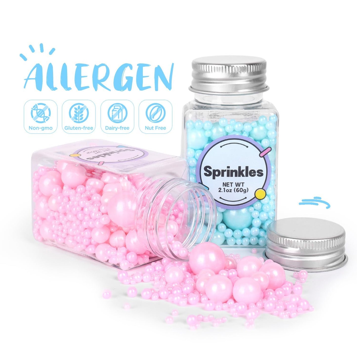 Edible Pink and Blue Sprinkles for Cake Decorating, Pink Pearl Sprinkles, Blue Pearl Sugar Sprinkles for Macaron, Cake, Cupcake, Waffles, Cookies, and Ice Cream(120g/4.2oz)