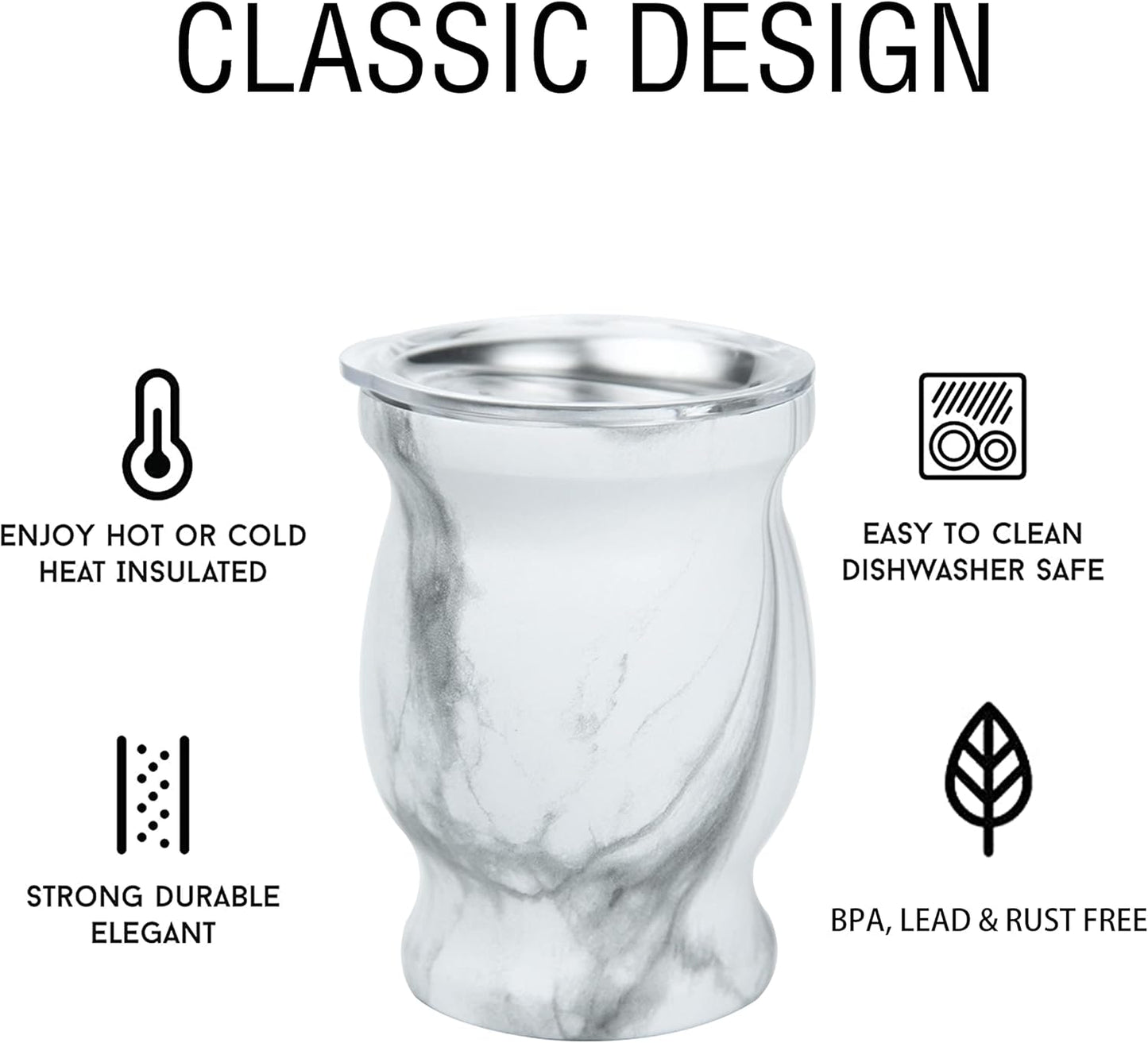 LA FEE Yerba Mate Natural Gourd/Tea Cup Set Brown (Original Traditional Mate Cup - 8 Ounces)，Includes Yerba Mate Straw & Cleaning Brush，Stainless Steel | Double-Walled | Easy to Clean (White)